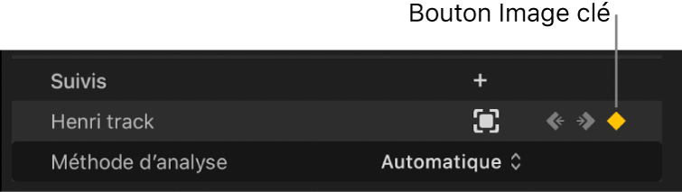 Bouton Image clé dans la section Suivis de l’inspecteur vidéo