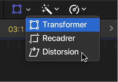 Élément de menu Distorsion permettant d’accéder aux commandes Distorsion