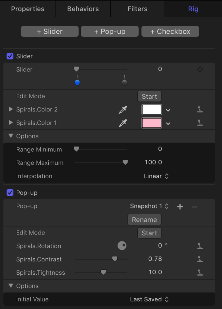 Informationsfenster „Rig“