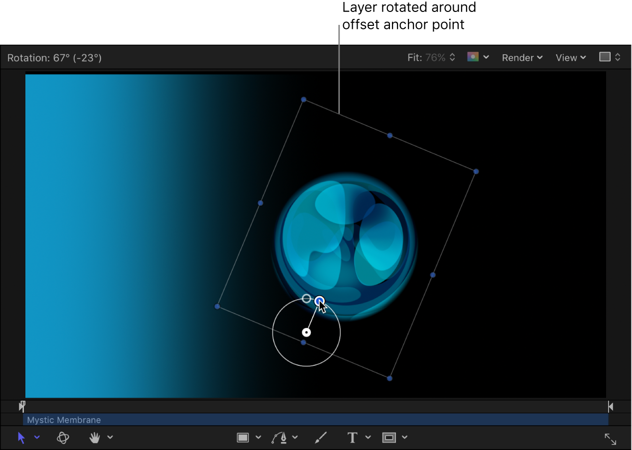 Canvas showing an object being rotated around an off-center anchor point