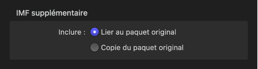 Zone de dialogue affichant la propriété « IMF supplémentaire » du paquet IMF.