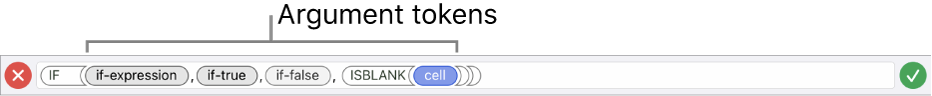 The Formula Editor showing a function with argument tokens.