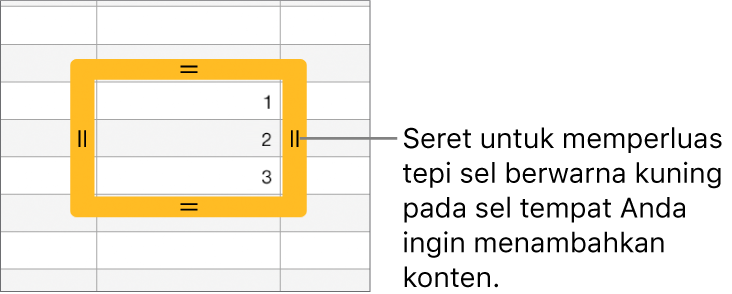 Sel yang dipilih dengan tepi kuning besar yang dapat diseret untuk mengisi-auto sel.