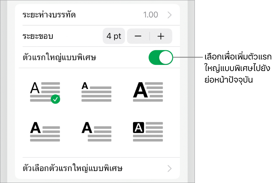 ตัวควบคุมตัวแรกใหญ่แบบพิเศษที่อยู่ด้านล่างสุดของเมนูข้อความ