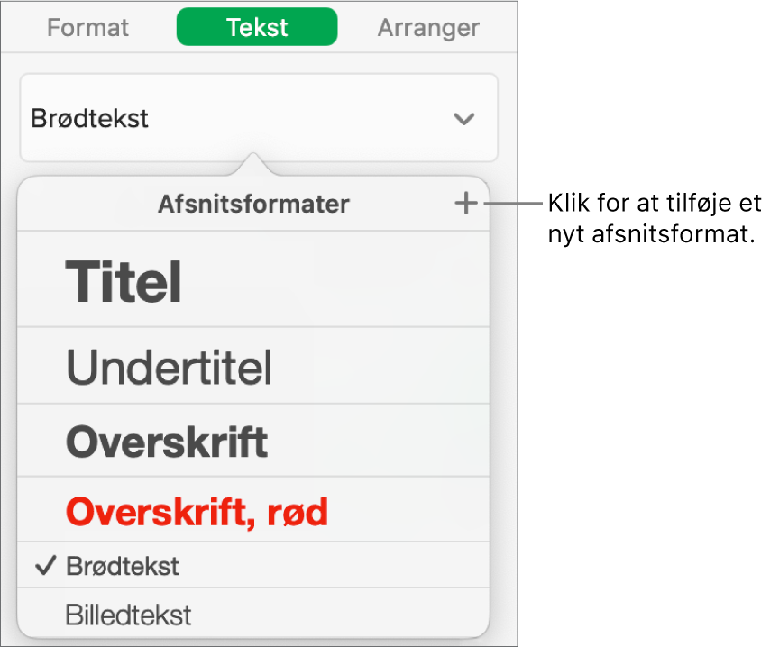 Dialogen til oprettelse af et nyt afsnitsformat.