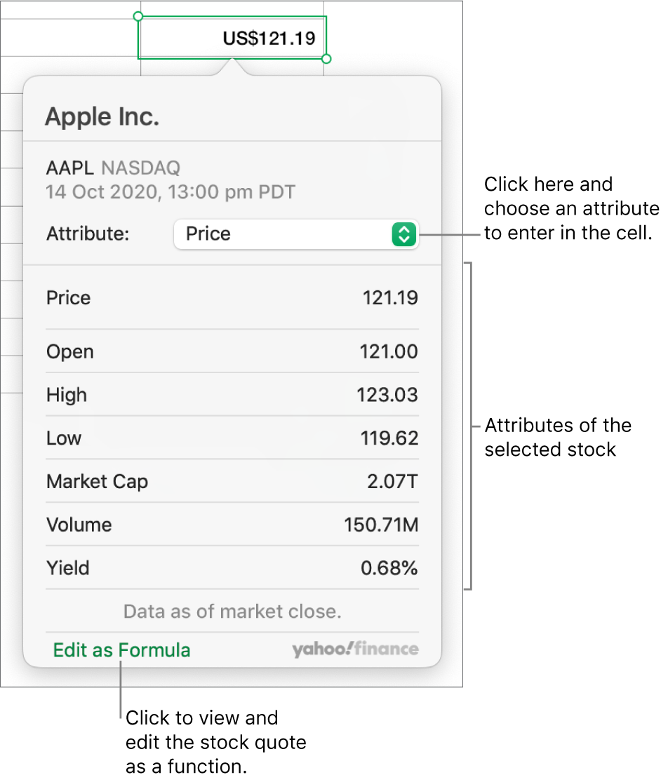 The dialogue for entering stock attribute information, with Apple as the selected stock.