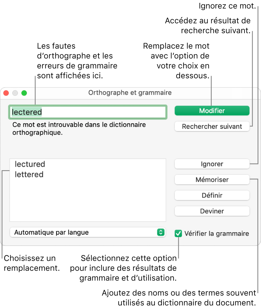 La fenêtre Orthographe et grammaire.