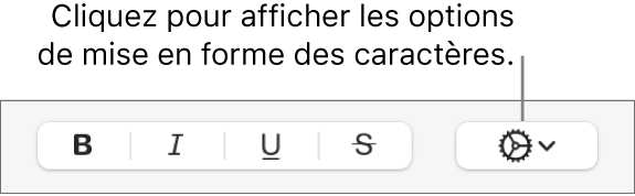 Le bouton Plus d’options de texte en regard des boutons Gras, Italique, Souligné et Barré.