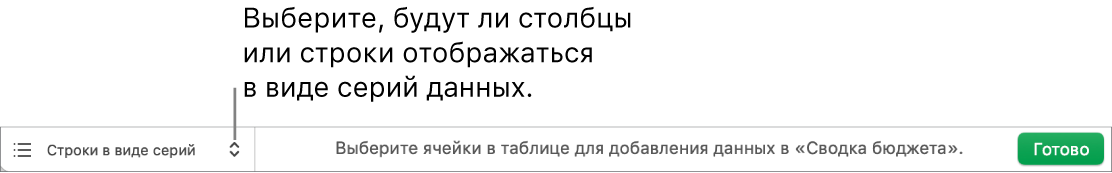 Всплывающее меню, позволяющее выбрать отображение серий в строках или столбцах.