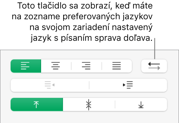 Tlačidlo Smer odseku v časti Zarovnanie postranného panela Formát.