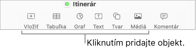 Okno Numbers s textovými bublinami na tlačidlách objektov na paneli s nástrojmi.