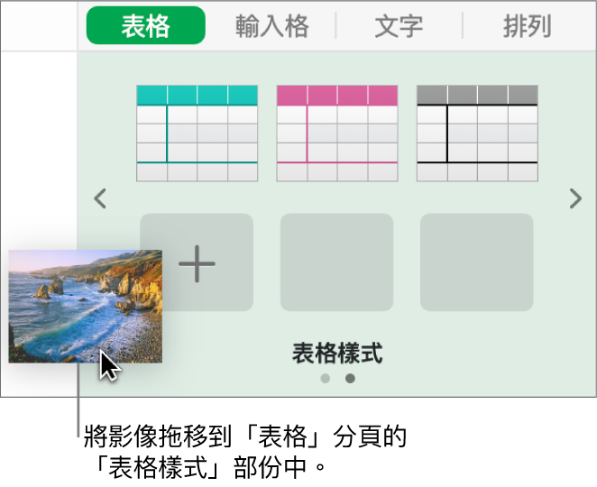 拖移影像至表格樣式以製作新樣式。