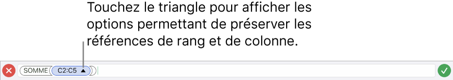 Éditeur de formules indiquant comment conserver les références de rang et de colonne lorsque la cellule est copiée ou déplacée.