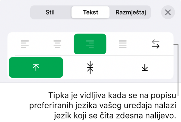 Odjeljak Stil izbornika Formatiraj s balončićem za tipku S desna na lijevo.