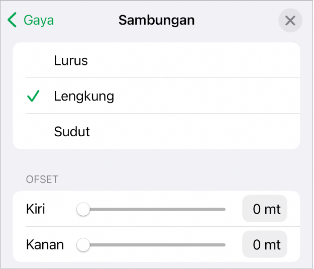 Kawalan Sambungan dengan Lengkung dipilih.