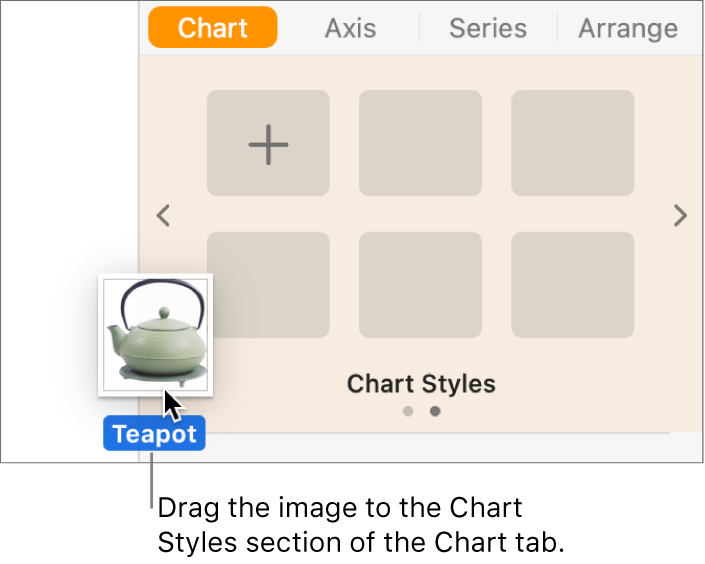 Dragging an image into the chart styles section of the sidebar to create a new style.