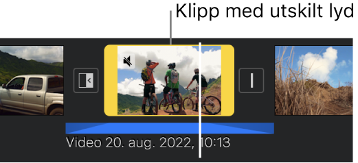 Et videoklipp på tidslinjen med et blått, utskilt lydklipp nedenfor.
