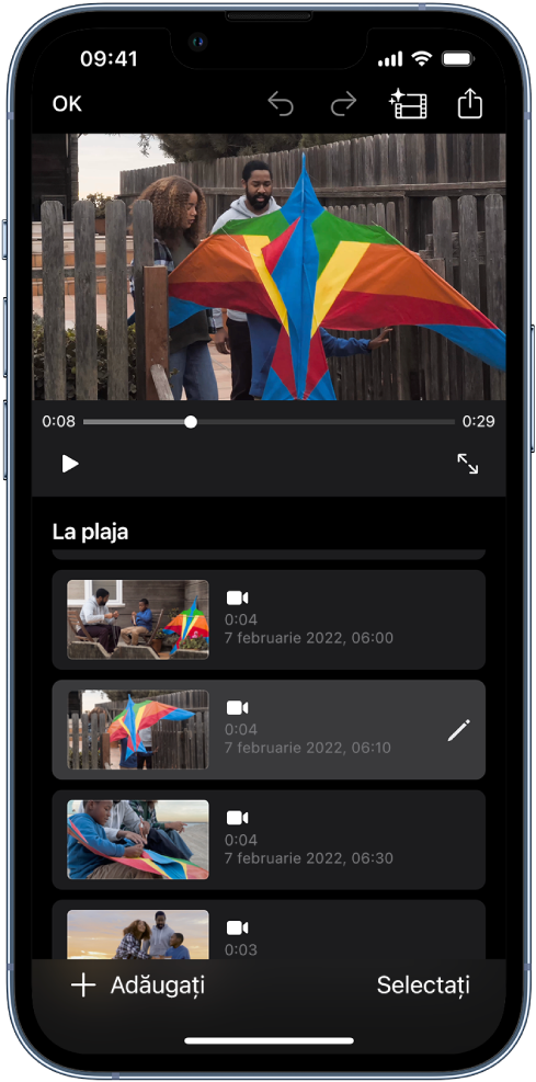 Un proiect Film magic în iMovie pe un iPhone.