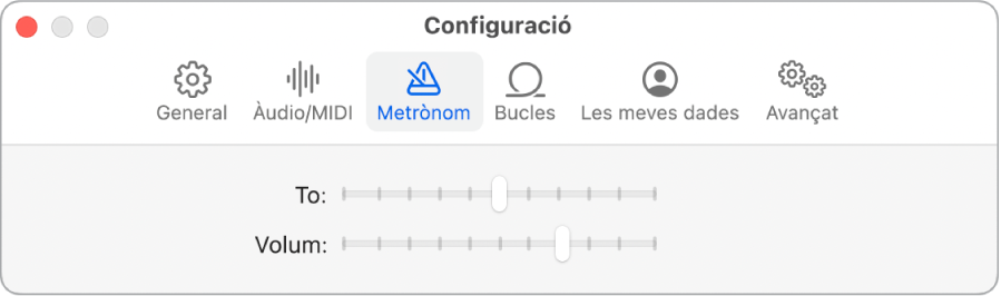 El tauler de configuració Metrònom.