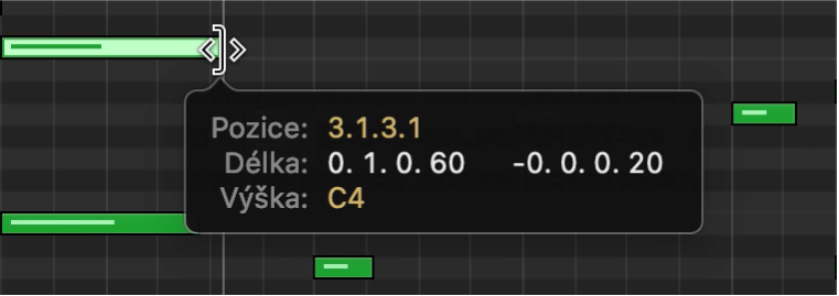 Změna délky tónu v editoru pianolového pásu