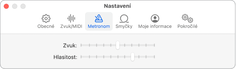 Panel nastavení Metronom