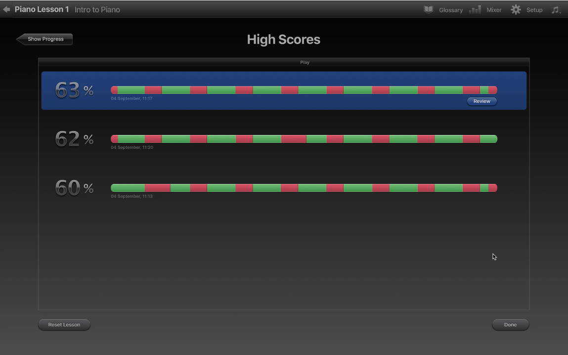 High Scores showing results.