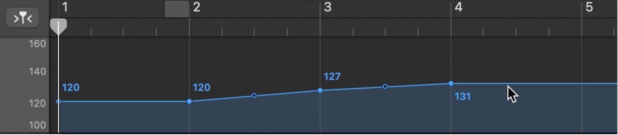 Tempo track, showing adding a tempo control point.