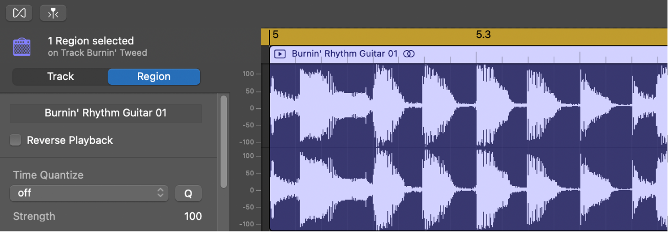 Audio Editor inspector showing Region controls.