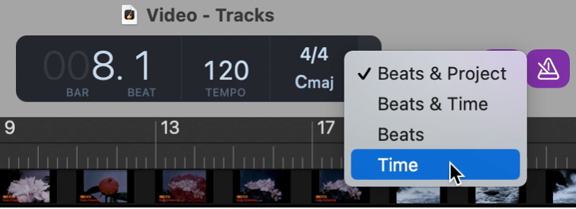 LCD in the control bar, choosing Time format.