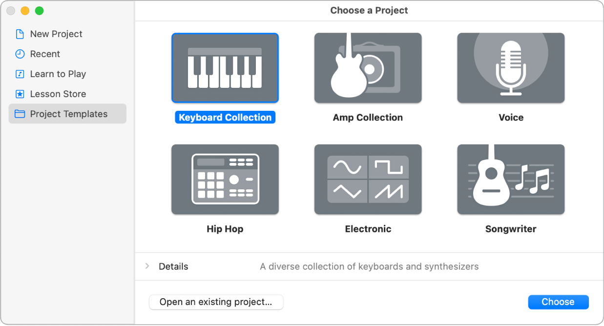 Project Chooser showing New Project templates.