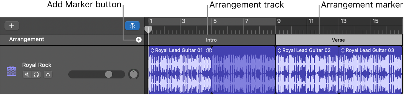 Arrangement track showing Add Marker button and Arrangement region.