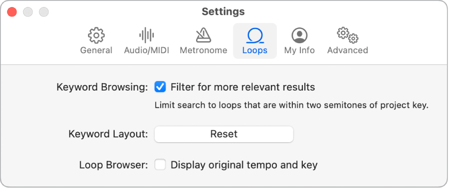 Loops Settings pane.