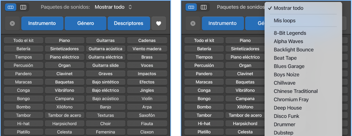 Se muestra el menú desplegable Loops.