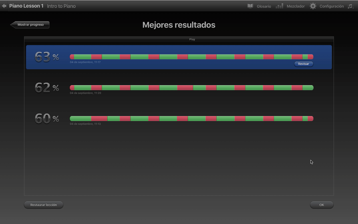 Ventana Mejores resultados con los resultados.