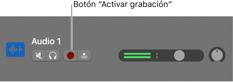 Cabecera de pista con el botón Activar grabación.