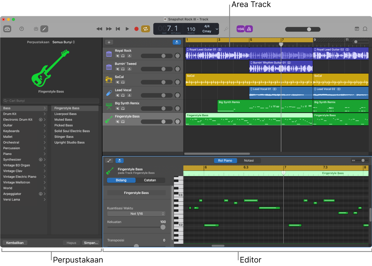 Jendela GarageBand.