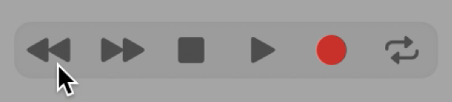 I pulsanti di trasporto con il pulsante Riavvolgi selezionato.