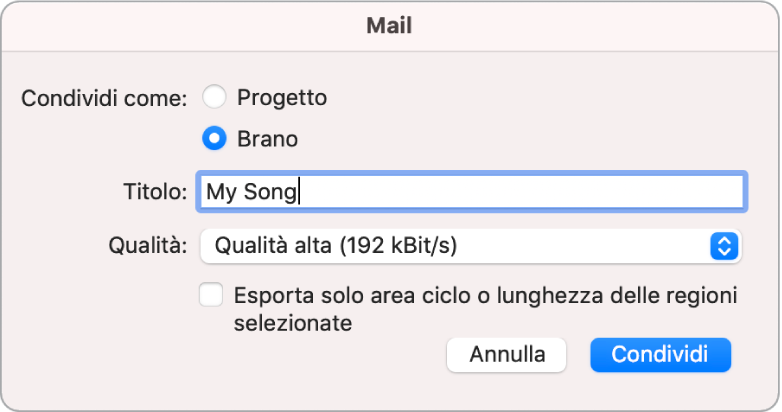 Finestra di dialogo di Mail Drop.