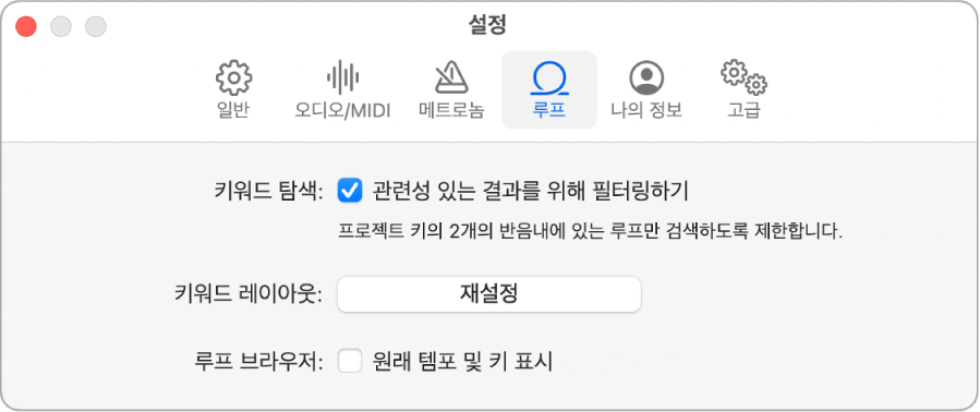 루프 설정 패널.