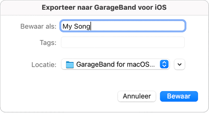 Exporteren naar GarageBand voor iOS.