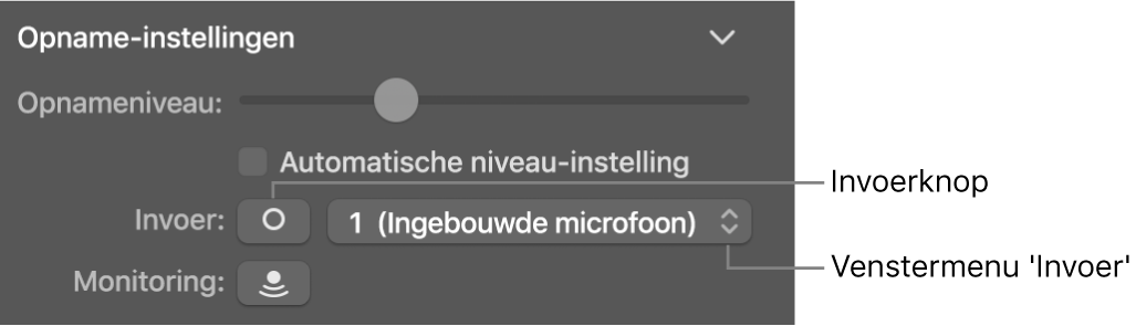 Invoerknop en venstermenu 'Invoer' in het infovenster voor Smart Controls.