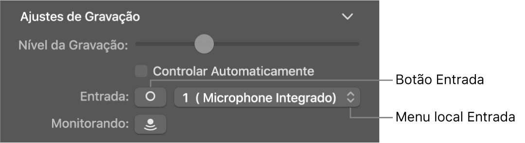 Botão Entrada e menu local no inspetor dos Smart Controls.