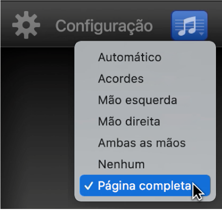 Seleção de “Página completa” no menu pop-up Notação.