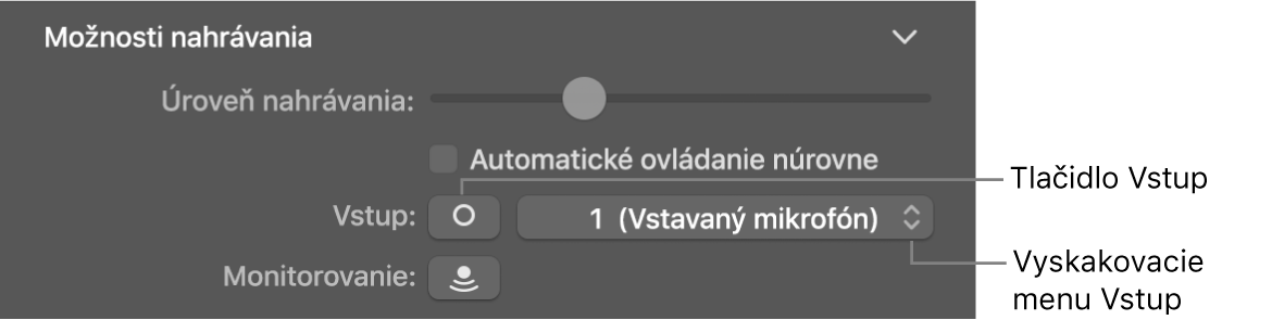 Tlačidlo Vstup a vyskakovacie menu v inšpektorovi Smart Controls.