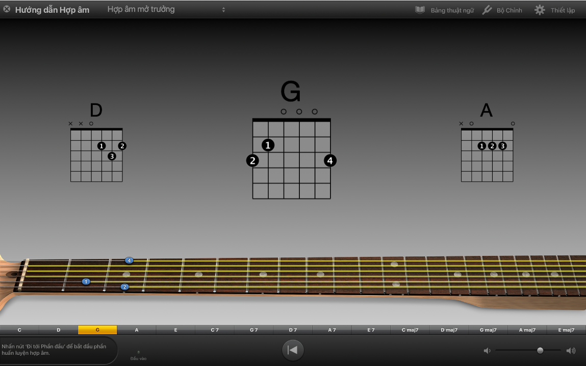 Hướng dẫn hợp âm đang hiển thị thực hành hợp âm.