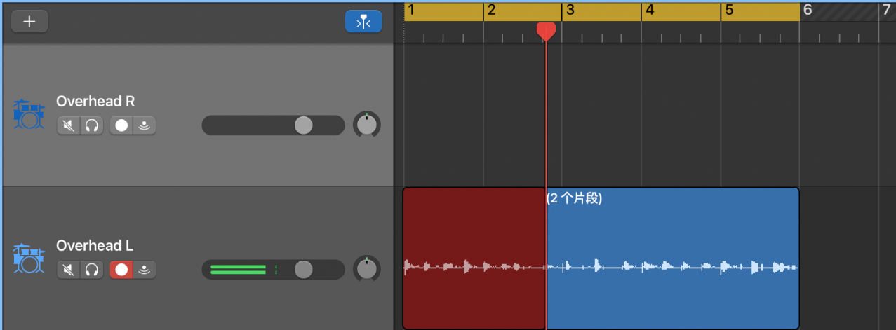 在轨道区域中显示片段文件夹录音。