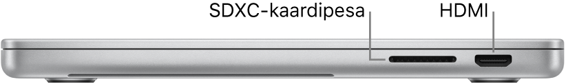 16-tollise MacBook Pro parema külje vaade väljaviikudega SDXC-kaardipesale, Thunderbolt 4 (USB-C) pordile ning HDMI-pordile.