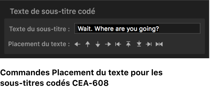 Commandes de placement du texte des sous-titres codés CEA-608