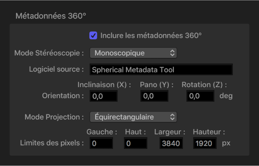 Zone Métadonnées 360° de l’inspecteur de tâche.