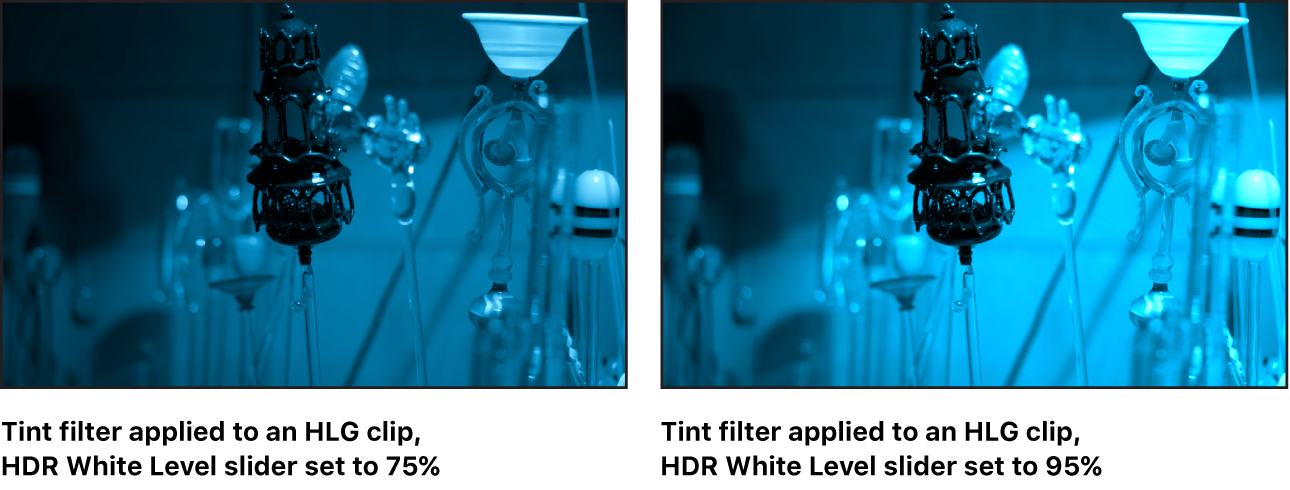 Canvas mit Effekten, die durch Bewegen des Schiebereglers „HDR-Weißwert“ für den Filter „Färbung“ entstehen.